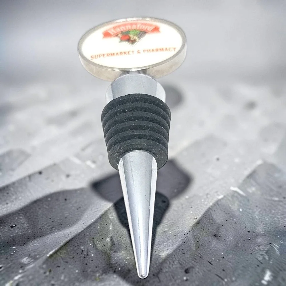 VTG Y2K Hannaford Supermarket Pharmacy Wine Bottle Stopper Chrome Metal Rubber